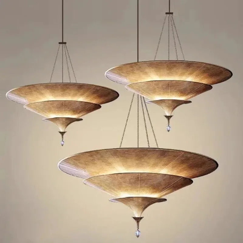 Southeast Asian Thai Umbrella Pendant Light Wabi Sabi Style For Restaurant Hotel Exhibition Hall Decorative Lighting