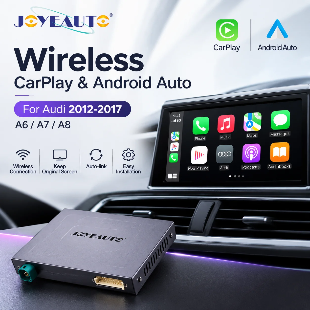 JoyeAuto Wireless CarPlay Retrofit Box for AODI  2010-16A4L/A5/Q5 MMI 2010-11A6/A7/A8/Q7 c6 Android Auto Mirroring Airplay Cam