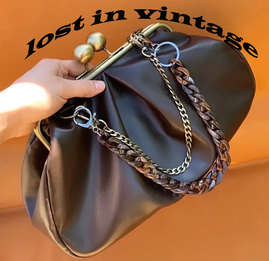 LOST IN VINTAGE Artificial Leather Puffy Bag Clic Clutch Metal Frame Large Ball Kiss Lock Big Purse Evening Clutchs 38x20x12cm
