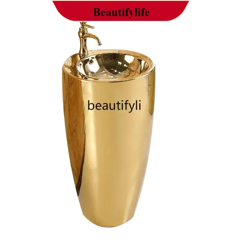 

F185 European art gold column basin round bar floor-to-ceiling washbasin ceramic washbasinA4567
