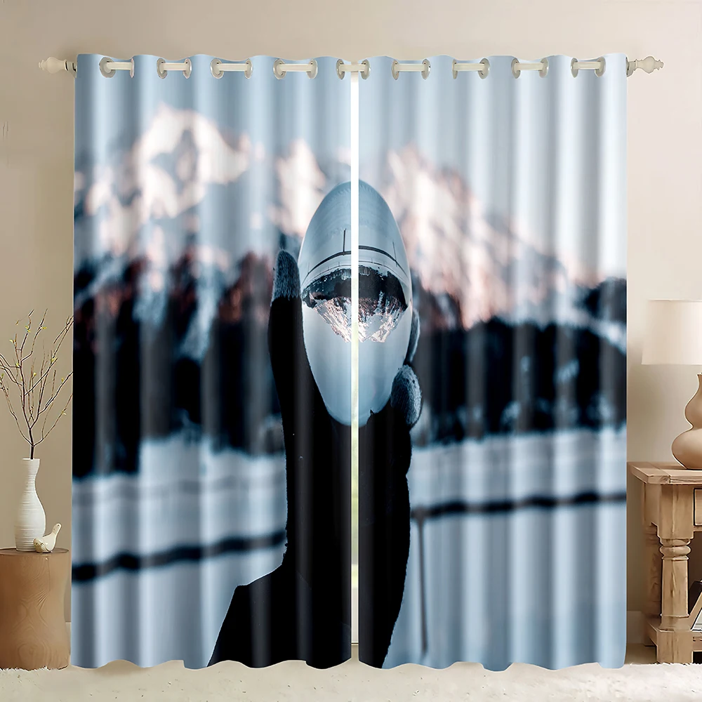 Glass ball Window Curtains,Snow Mountain Reflection Abstract Natural Scenery Beach Landscape 3D Print Window Blackout Curtains