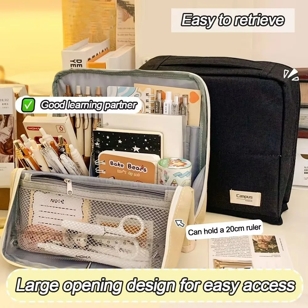 Multifunctional Large Capacity Pencil Case Multi-layer Oxford Cloth Stationery Bag Simple Standable Stationery Organizer School