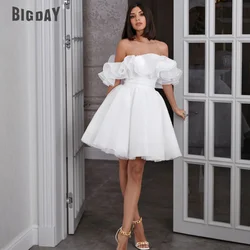 Branco mini vestidos de casamento curtos para as mulheres 2024 nupcial uma linha vestidos de noiva fora do ombro plissado vestidos de novia personalizado