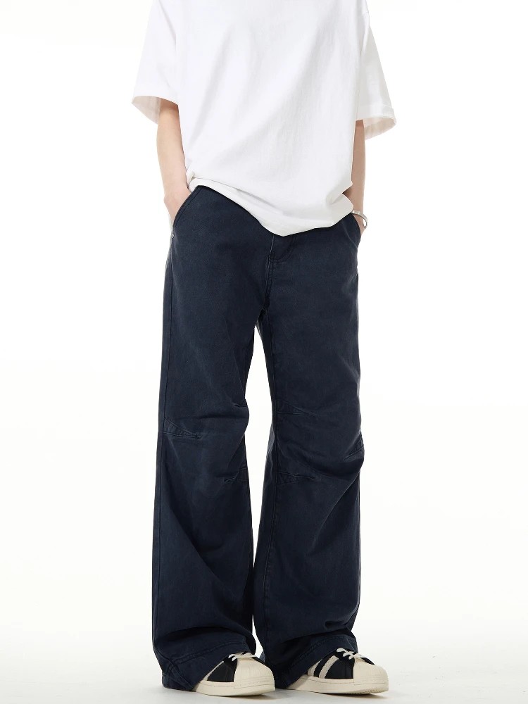 

American High Street Retro Cleanfit Pleated Workwear Jeans Men's New Loose Casual Vintage Pants Straight Leg Loose Fit