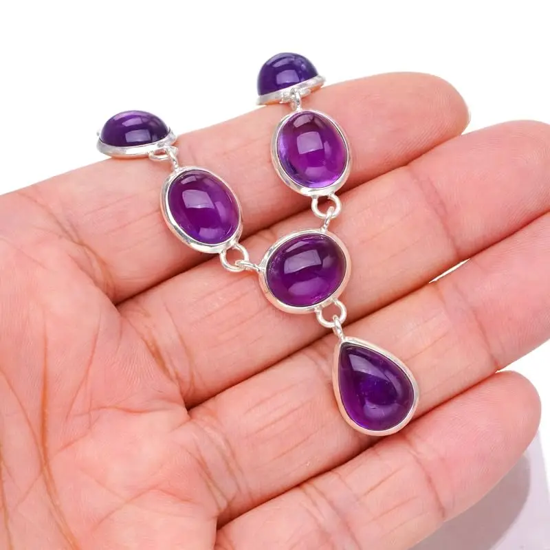 

StarGems Natural Amethyst Handmade 925 Sterling Silver Necklace 18 1/2" F6787