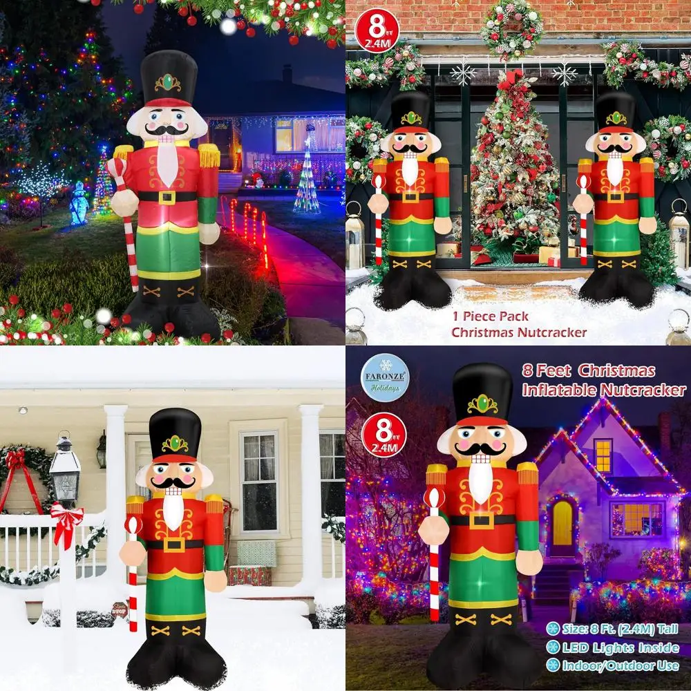 

Гигантский щелкунчик с подсветкой, надувное рождественское украшение со встроенным веером и якорными веревками