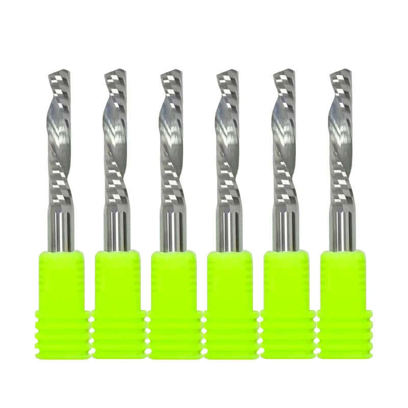 

Набор из 10 штук твердосплавных фрез 3,175–8 мм, 5 А, однофлейтовые левые спиральные фрезы для прецизионных фрез с ЧПУ, концевая фреза