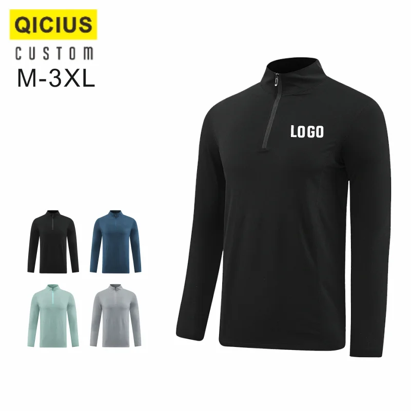 

Custom Quick Dry Stand Up Collar Fitness Half Zipper For Man Slim-Fit Zipper Wear Long Sleeve Sports Cycling Jogging Fitness Top