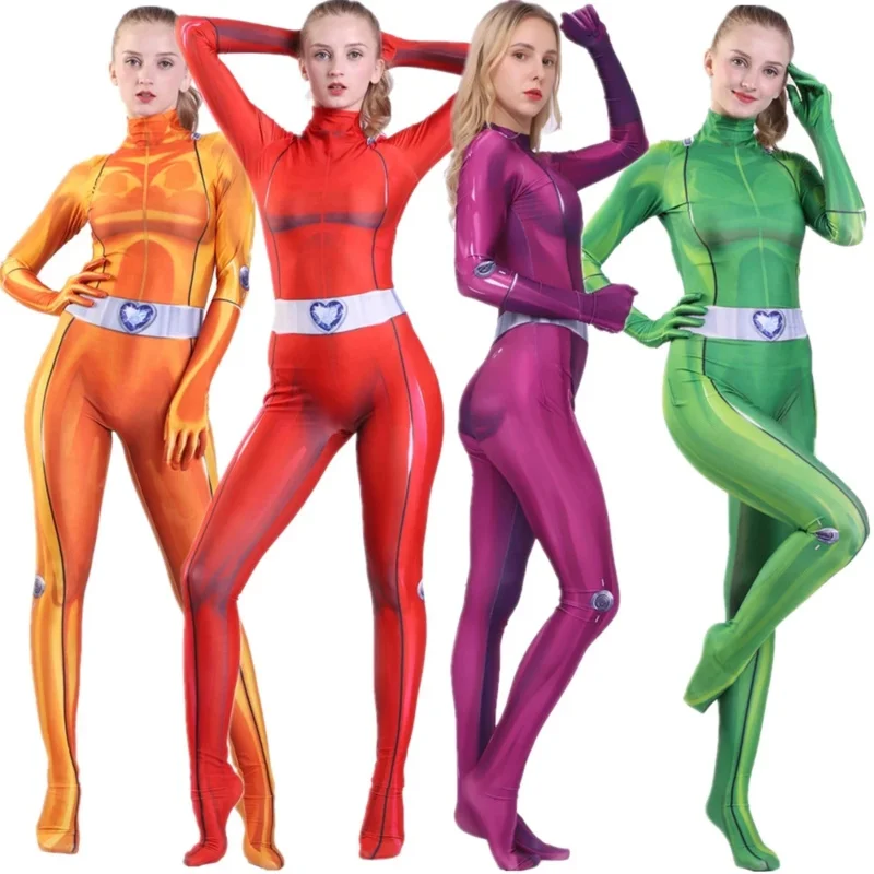 Totally Spies Cosplay Costume Zentai Clover Sam Alex Britney Mandy Halloween Bodysuit Kids Adults Girls Women Suit Jumpsuits OA1