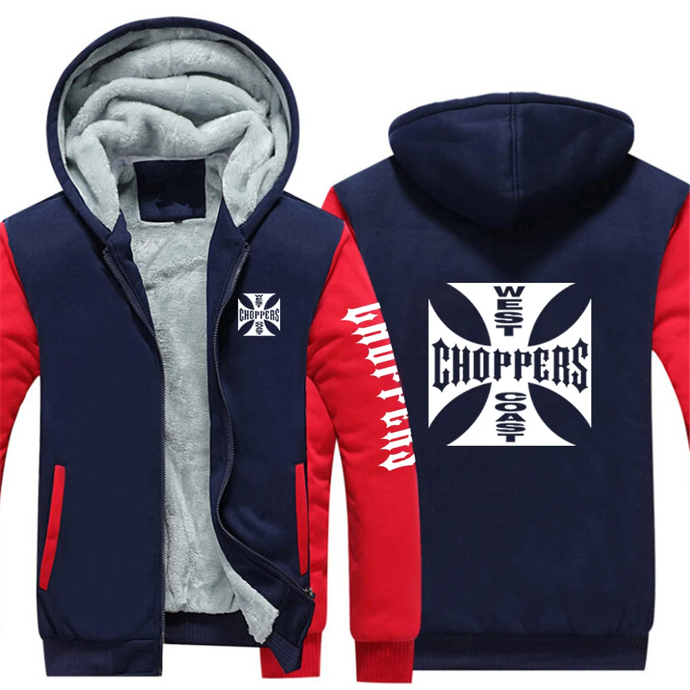 West Coast Choppers 2024 New Men's Hoodies Jacket Winter Thick Warm Fleece Zipper Hoodies Coat Casual Tracksuit Sportwear