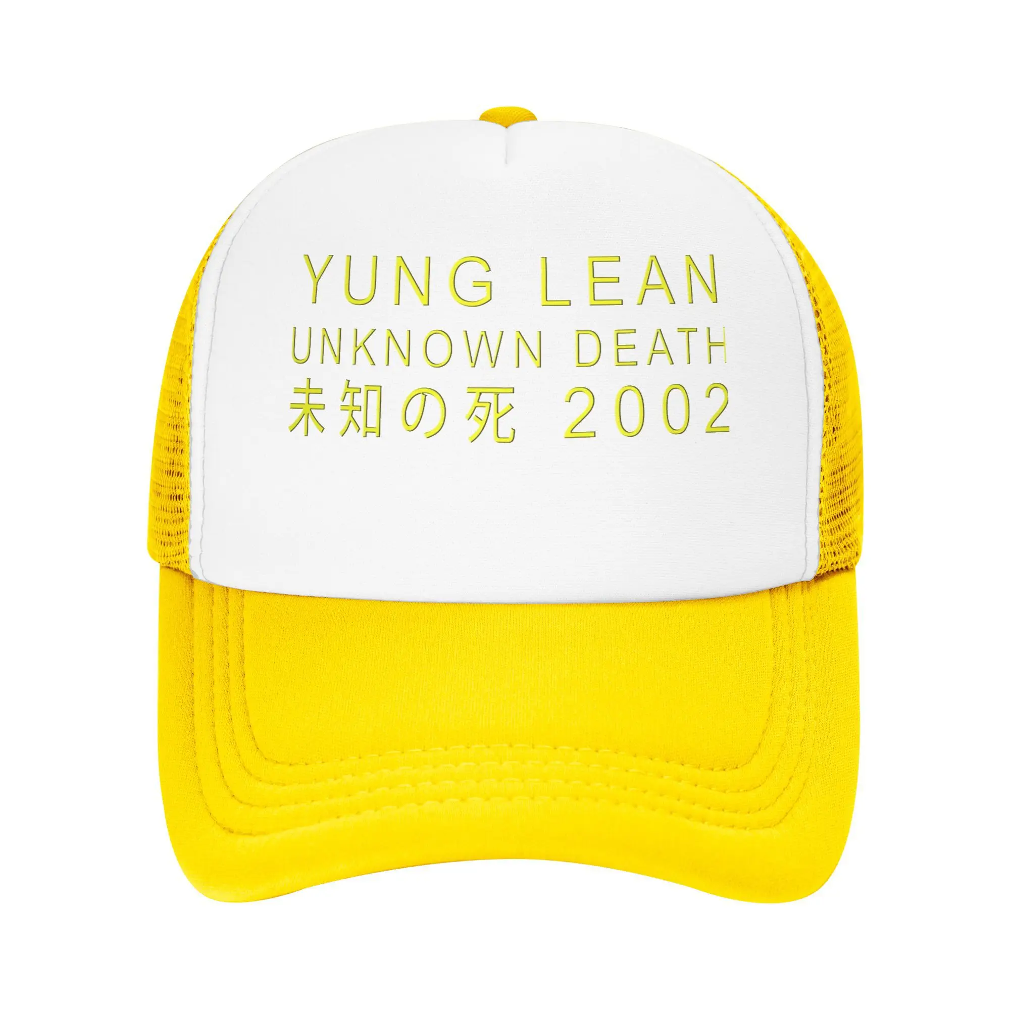 

Yung Lean Unknown Death 2002 Yellow Trucker Hat Adult Hip-Hop Dad Hat Trucker Worker Cap Hats Snapback Caps Mesh Baseball Caps