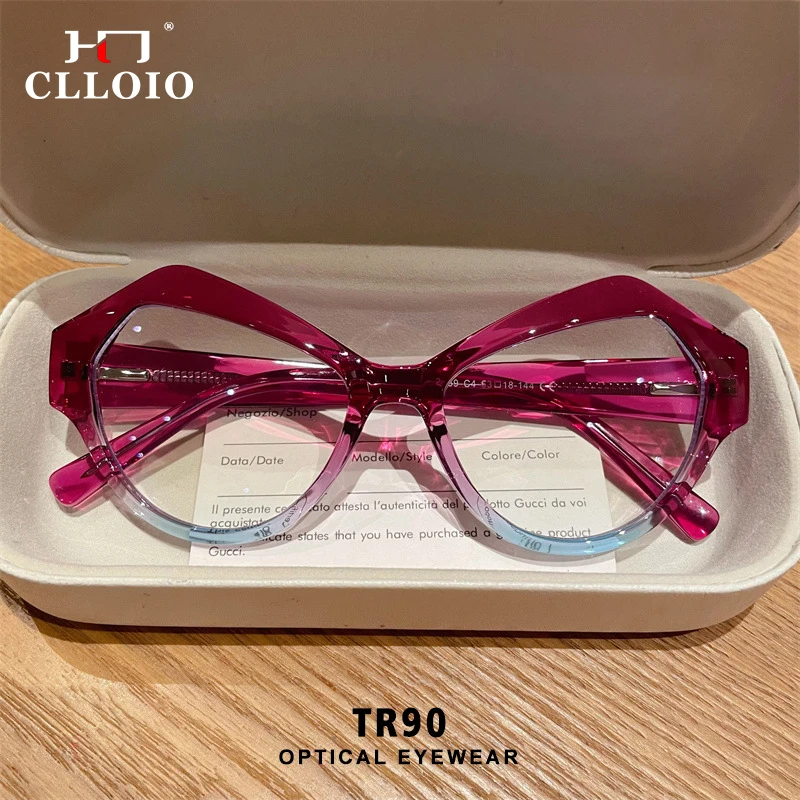 

CLLOIO Ladies Trend Street Style Glasses Polygonal Blue Light Filter Reading Glasses Customised Prescription Optical Eyeware