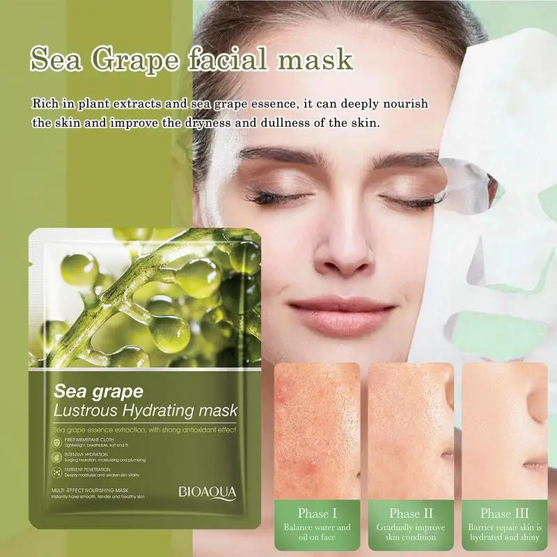 Foglio lenitivo Masque Sea Grape Cooling maschera facciale donna Anti Age idratante nutriente foglio per la cura della pelle ridurre le linee sottili