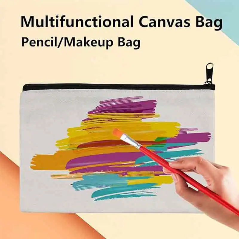 OMW2 30 pcs Sublimation Blanks Makeup Bags Bulk, Black Zipper Canvas Pencil Bag