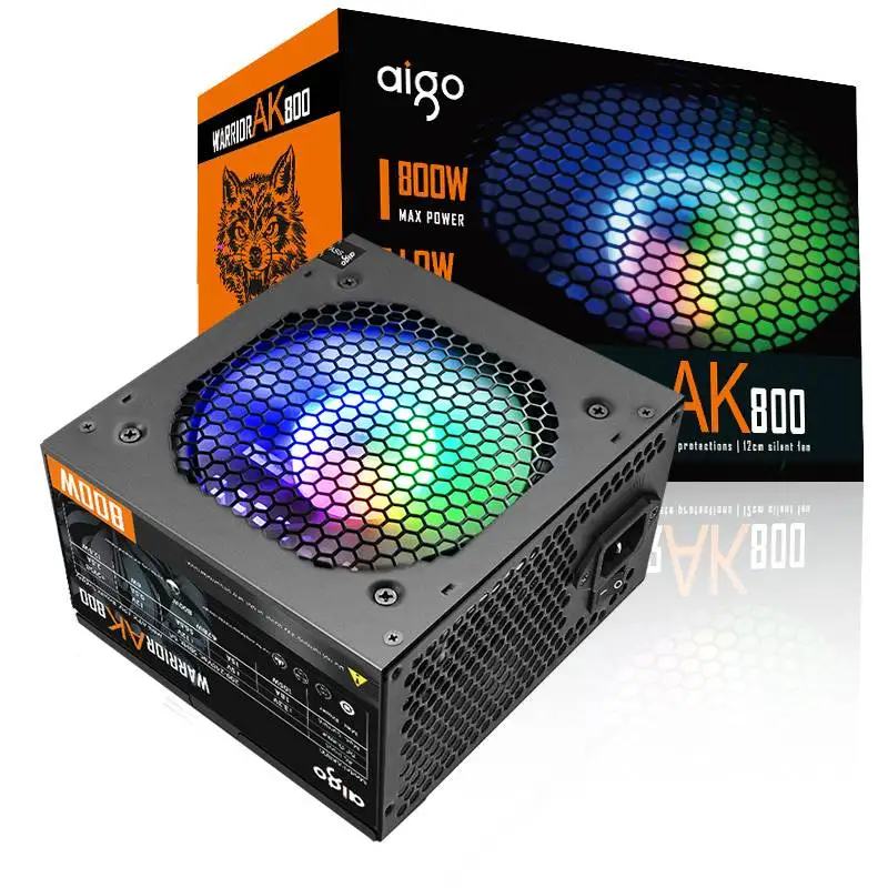 

Aigo AK Fonte 800W Power Supply RGB 120mm Fan Eu plug 24pin Input 220V ATX Gaming DIY Desktop Computer PC Gabinetes Gamer PSU