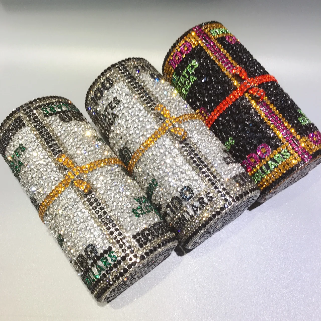 

A Roll Of Dollar Crystal Banquet Clutch Bag Cylindrical Diamond-encrusted Dinner Bag Metal Space Sac À Main Femme Luxe De Marque