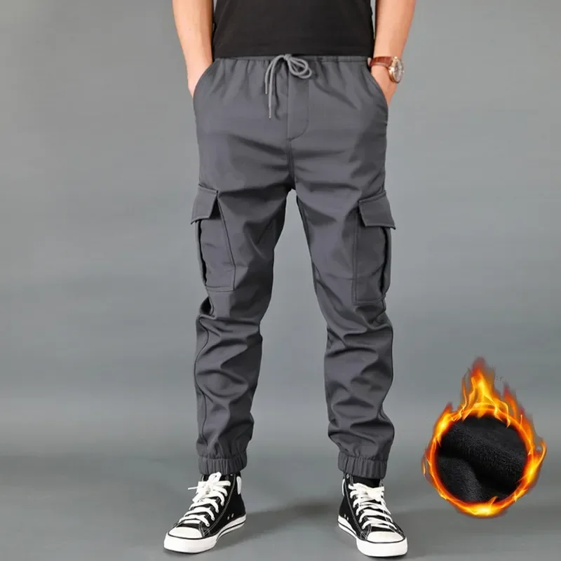 

Winter Men Pants Thick Fleece Joggers Multi Pocket Loose Sport Trousers Male Casual Warm Sweatpants Cargo Pants M-6XL