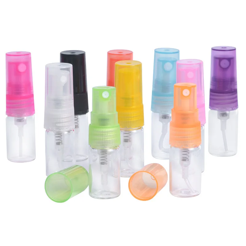 2/3/5/10ml น้ําหอมขวดรีฟิลขวด MINI Atomizer Dispenser แก้วสเปรย์หลากสีขวดกลางแจ้งแบบพกพา Sprayer 10pcs