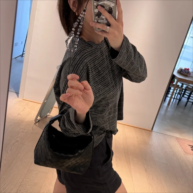 Striped Long Sleeve T-shirts Women Korean Style Trendy Streetwear Casual Simple All-match Baggy Soft Prevalent College Autumn