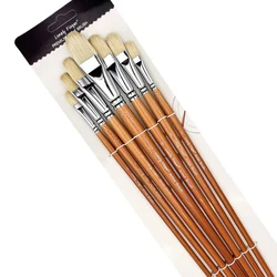 Juego de pinceles de pintura al óleo Filbert de cerdas de cerdo profesionales, 7 piezas de mango largo de madera, cerdo chungking Natural para pintura acrílica al óleo