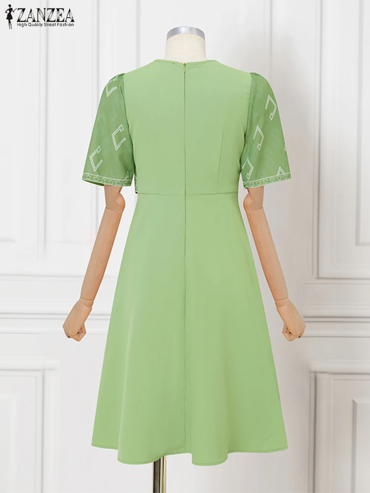 ZANZEA Elegancka Sukienka Letnia na Imprezę dla Kobiet Moda 2025 Długość do Kolan Dwuczęściowa Sukienka z Nadrukiem Codzienna Biurowa Sukienka Wakacyjna Vestidos