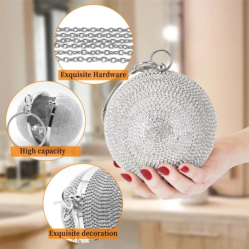 Luxury Clutch Bag Women Evening Bags With Rhinestone Exquisite Wedding Party Round Ball Bag Elegant Handbag Diamond Clutches