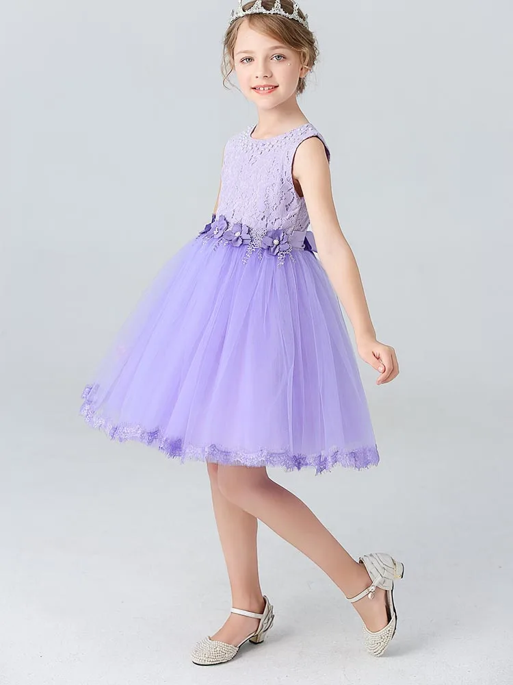 Vestido de baile com decote em o com cinto para meninas, lindo vestido sem mangas para o baile da Primeira Comunhão, vestido de baile para 3 a 14 anos, outono