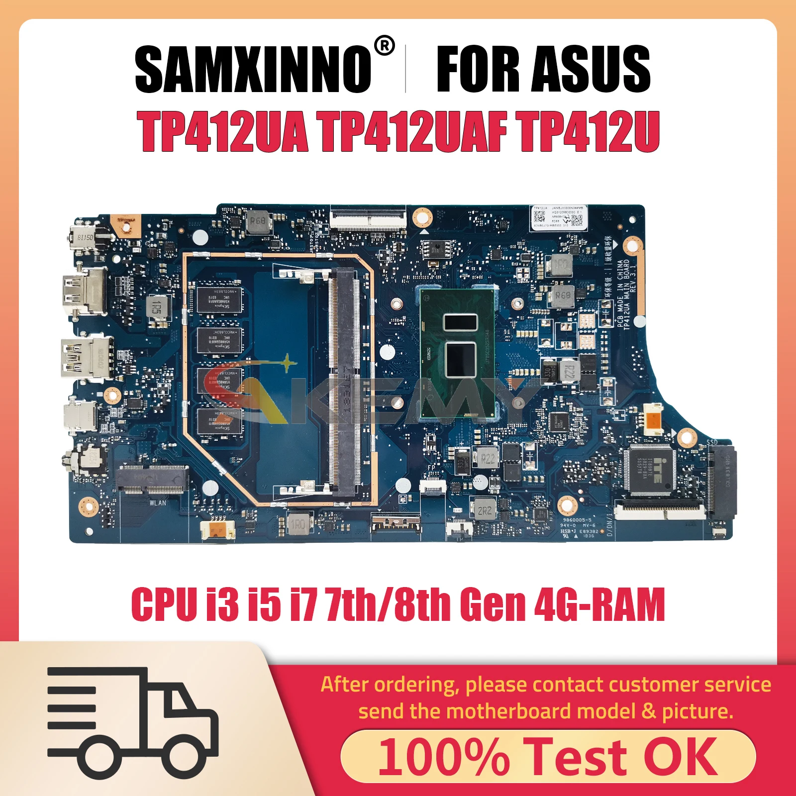 TP412UA Notebook Mainboard For ASUS Vivobook Flip 14 TP412UAF TP412U Laptop Motherboard CPU i3 i5 i7 7th 8th Gen 4G RAM