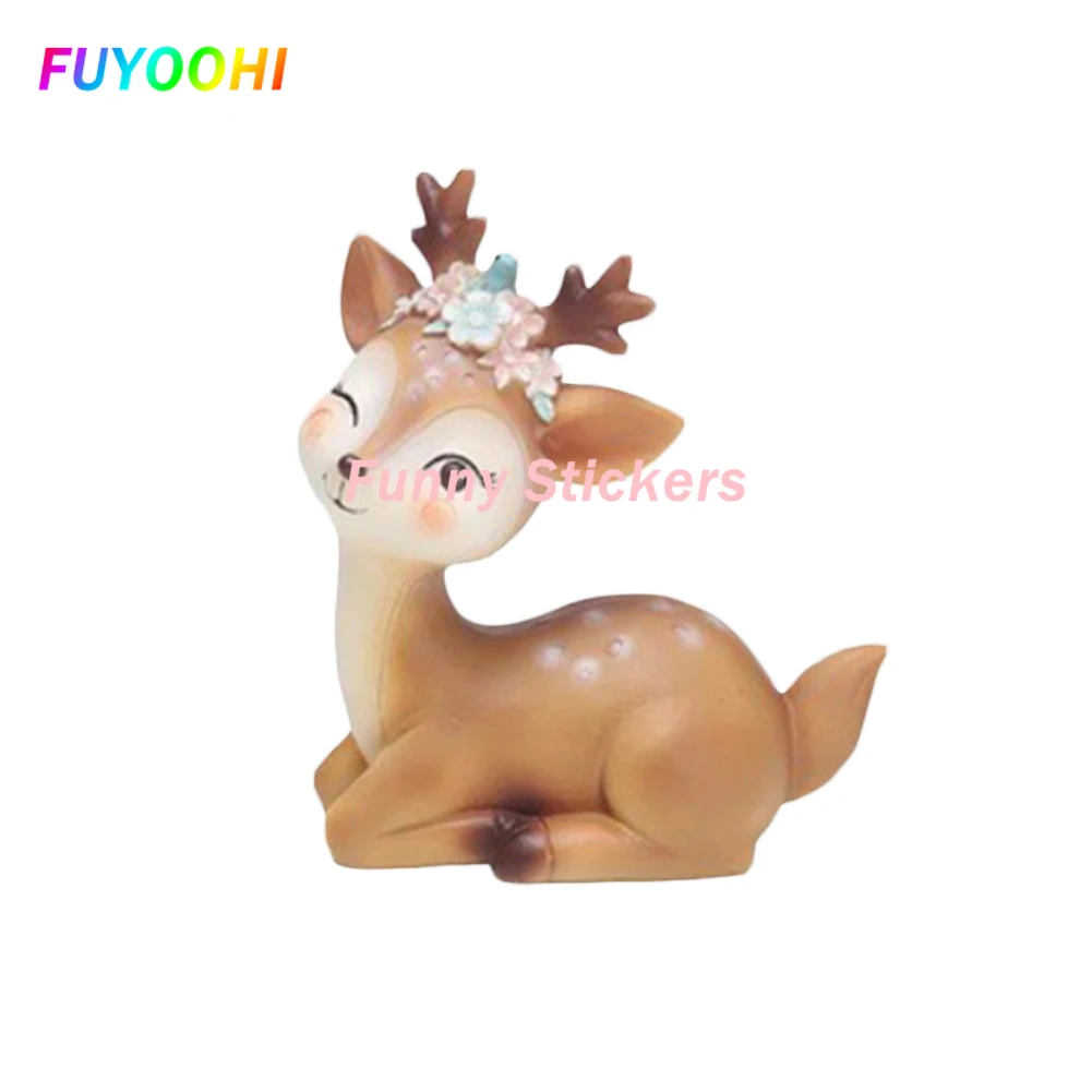 FUYOOHI Exterior/Protection Fashion Stickers Cute Simulated Sika Deer Christmas Home Party Desktop Cake Decor Car Sticker