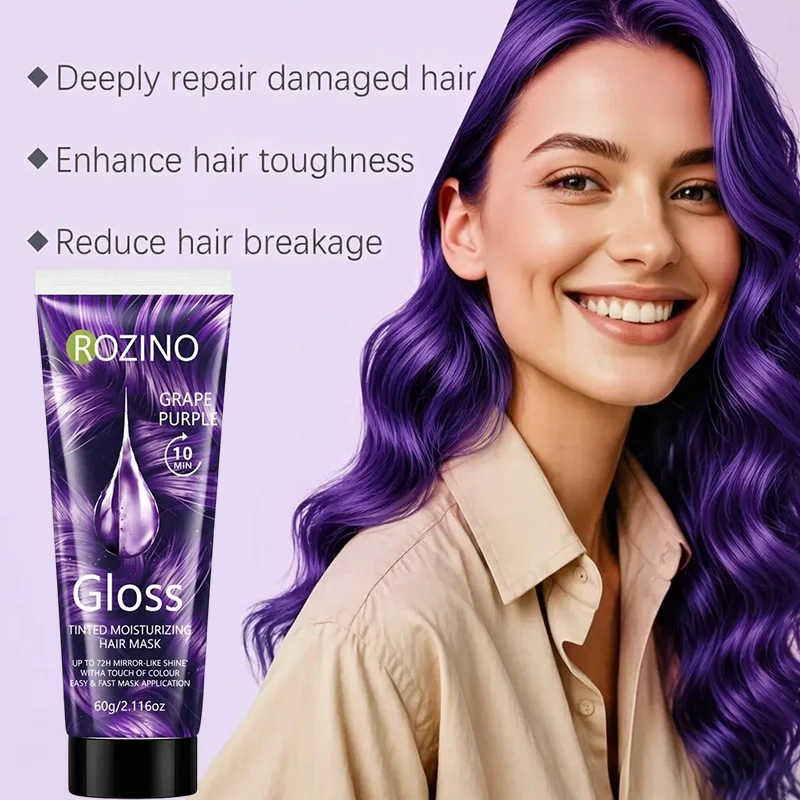 Traubenlila Farbfixierende Haarmaske, speziell für gefärbtes Haar entwickelt, revitalisiert die Haarfarbe und stellt den Glanz wieder her. Semi-permanenter roter Haarfärbemittel-Conditioner, spendet intensive Feuchtigk – Detail 1