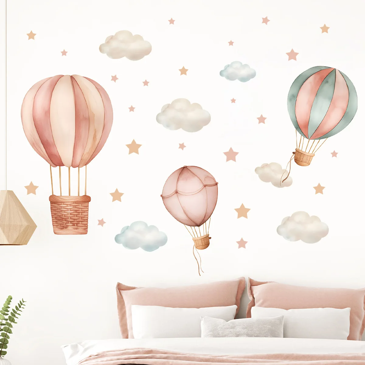 Cartoon Cloud Hot Air Balloon Wall Stickers for Kids Room Bedroom Home Wall Art Decoration Kindergarten Nursery Room Wall Decals