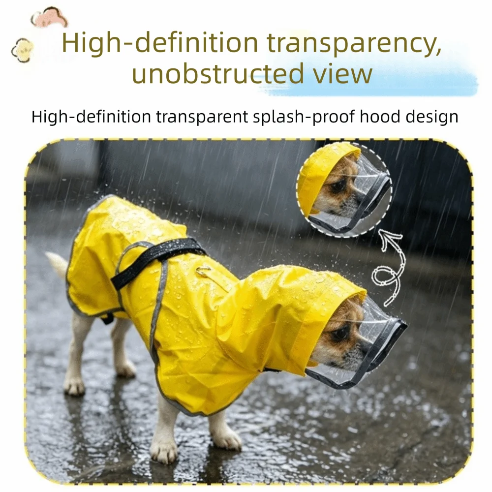 Windproof Dog Hooded Raincoat Reflective Breathable Waterproof Pet Clothes Leash Hole Dog Rain Cloak Travel - view 5