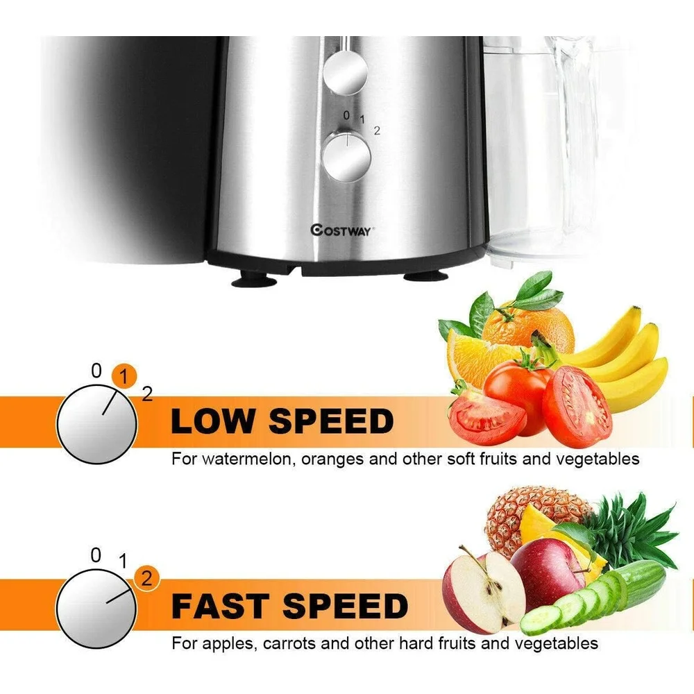 75MM Wide Mouth Stainless Steel Juicer 2-Speed Masticating Juice Extractor Easy to Clean High Nutrient Retention Fruit Machine