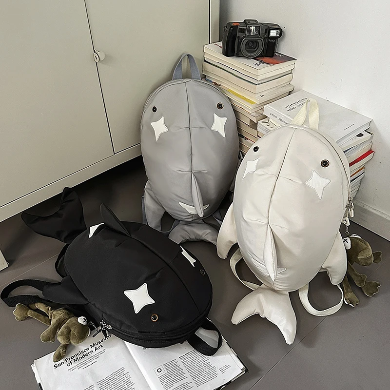 

Y2K Cute Whale Shark Shape Backpacks Large Durable Nylon Travel Bag Unisex Outdoor Funny Cartoon Rucksack Student Schoolbag