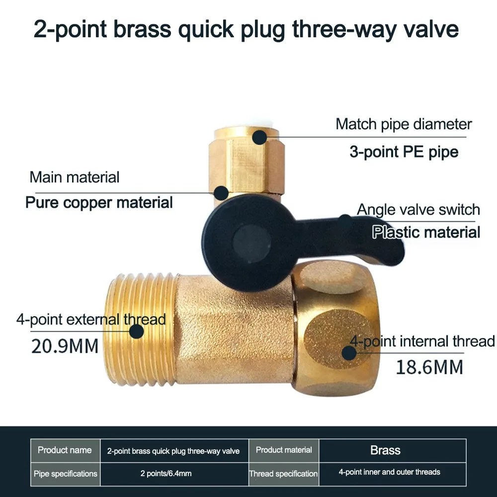 Brass Quick Insert Three Way Valve Stainless Steel Alloy Angle Valve Adapter Leak Resistant Replacement Part