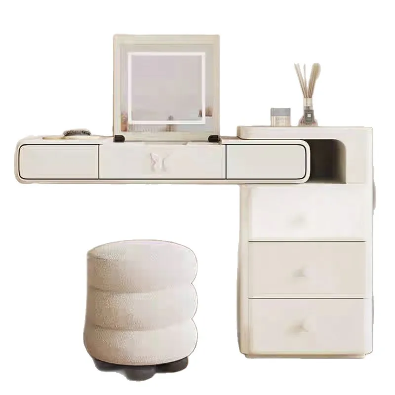 

light luxury solid wood, paint dresser, household small apartment, miniature makeup mirror integrated