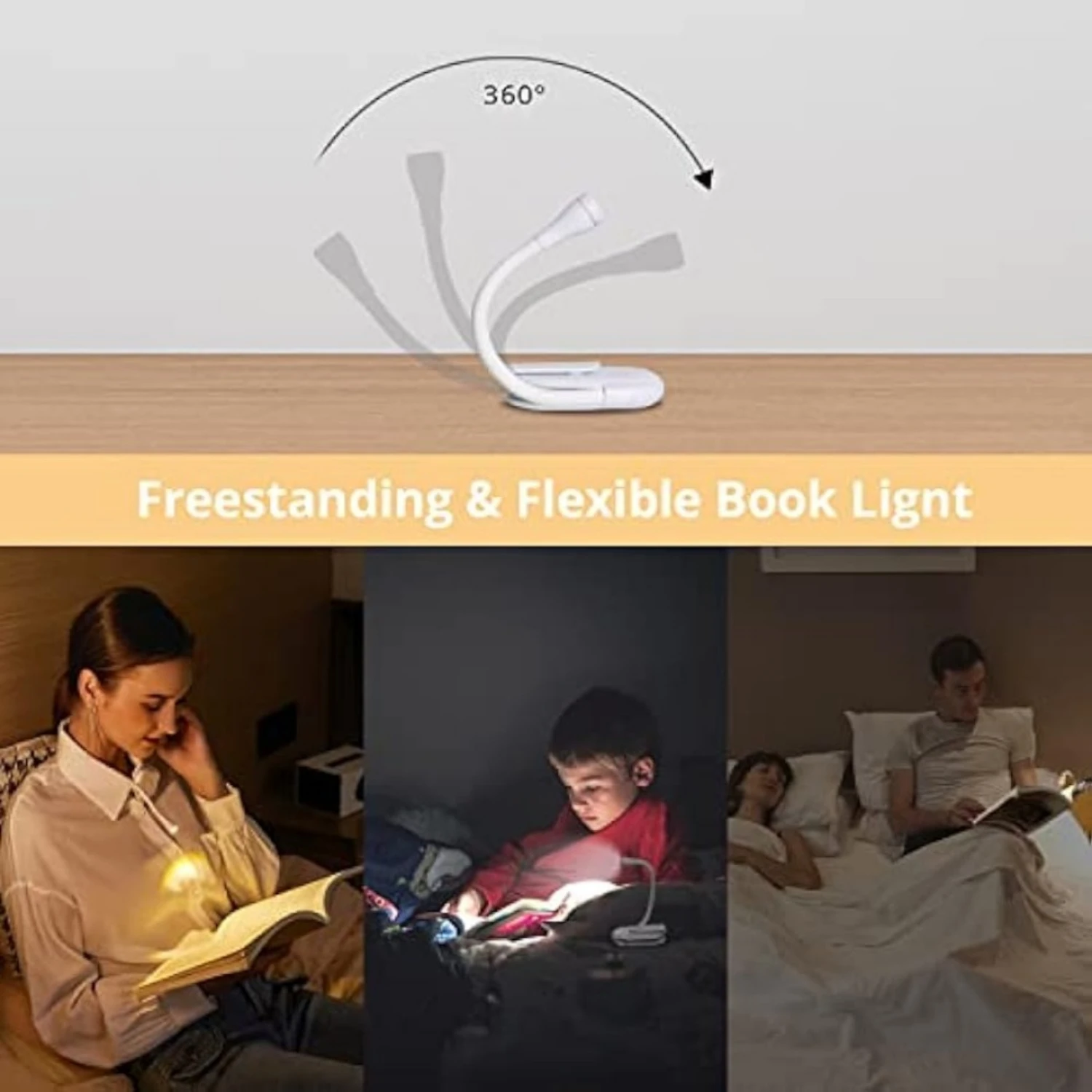 Portable Rechargeable LED Book Light - Stepless Brightness Control, Vibrant Colors, Clip-On Companion