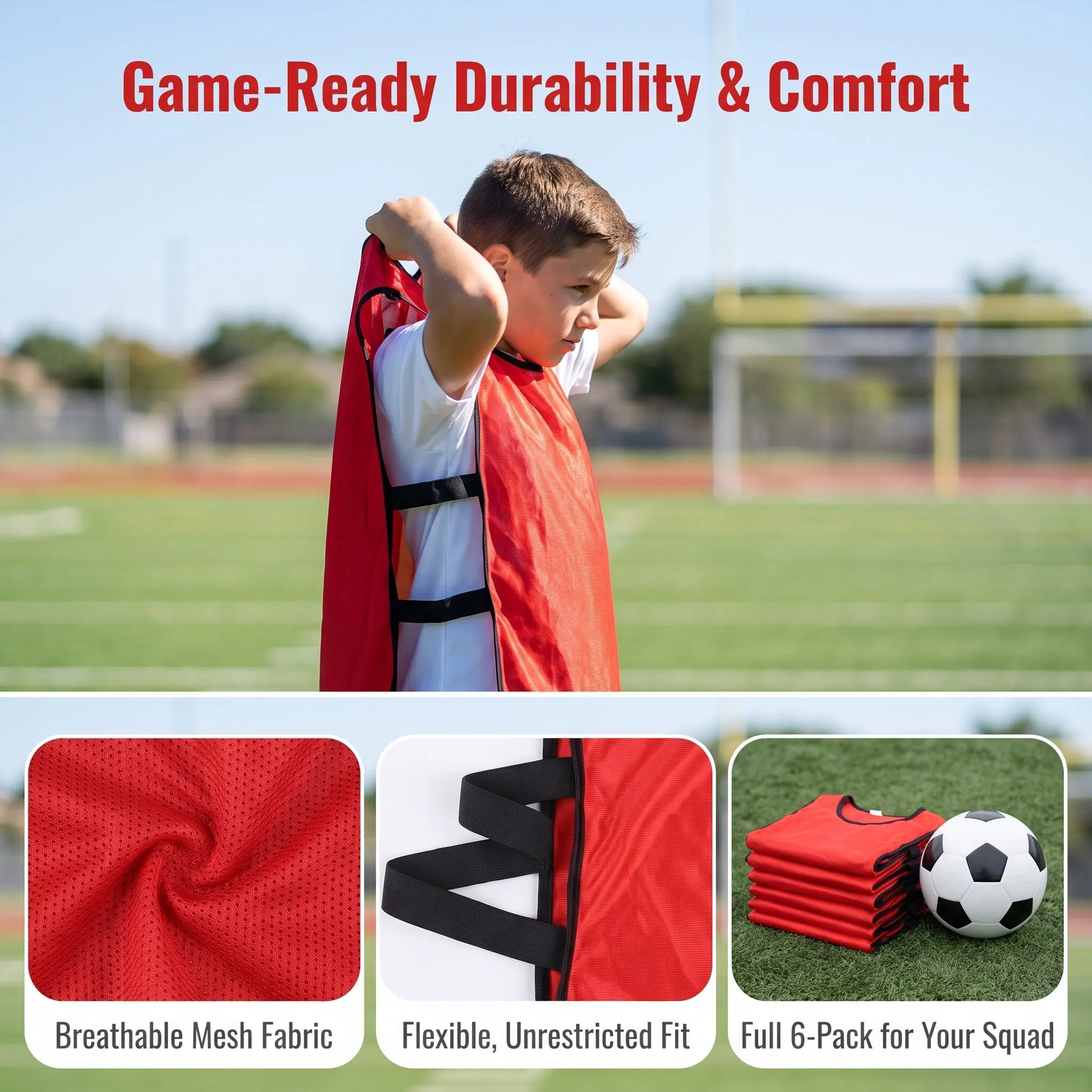 6Pcs Football Training Vest Breathable Sports Pinnies Scrimmage Jersey Team Soccer Practice Training Waistcoat