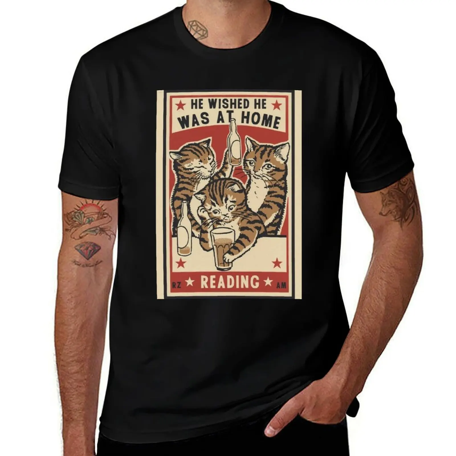 Él deseado, él fue en casa, lectura, gatos borrachos, camiseta g hombre camisetas para hombres camiseta