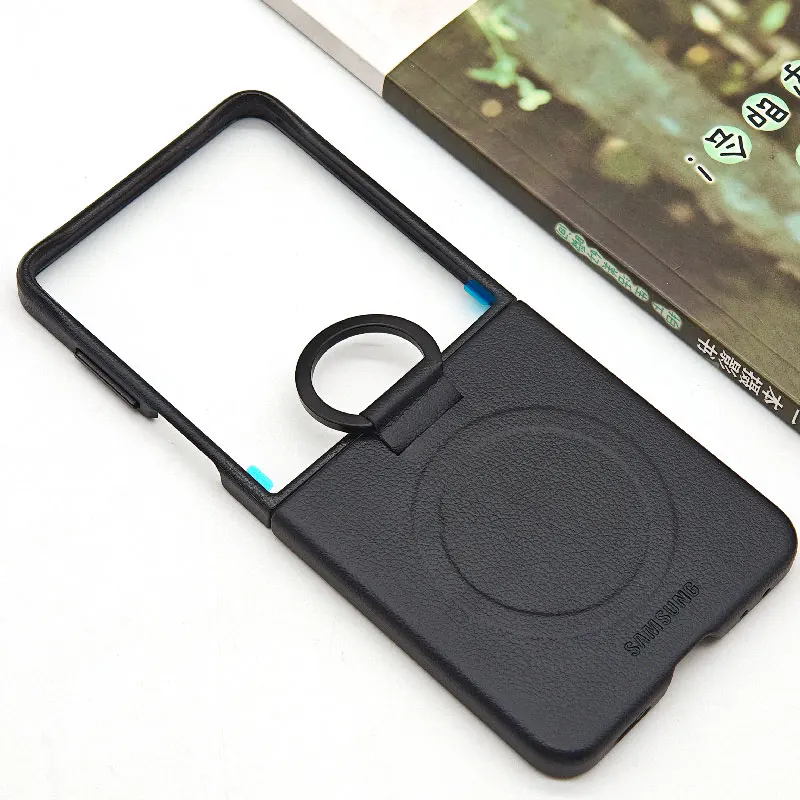 Samsung Galaxy Z Flip 7 Flip7 Luxus Öko-Leder Ringhülle Magnetische Hartschale Rückseitenschutz Z Flip7 Magsafe Handyhülle