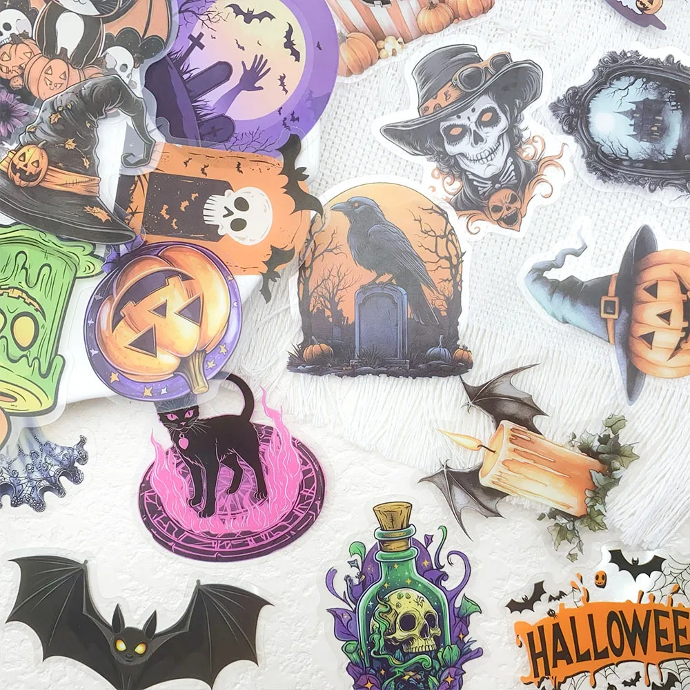 50 Stück Terror-Halloween-Cartoon-Aufkleber Transparente Lustige Graffiti-Spielzeuge DIY Notizbuch Kühlschrank Telefon Auto Wandtattoos Geschenk