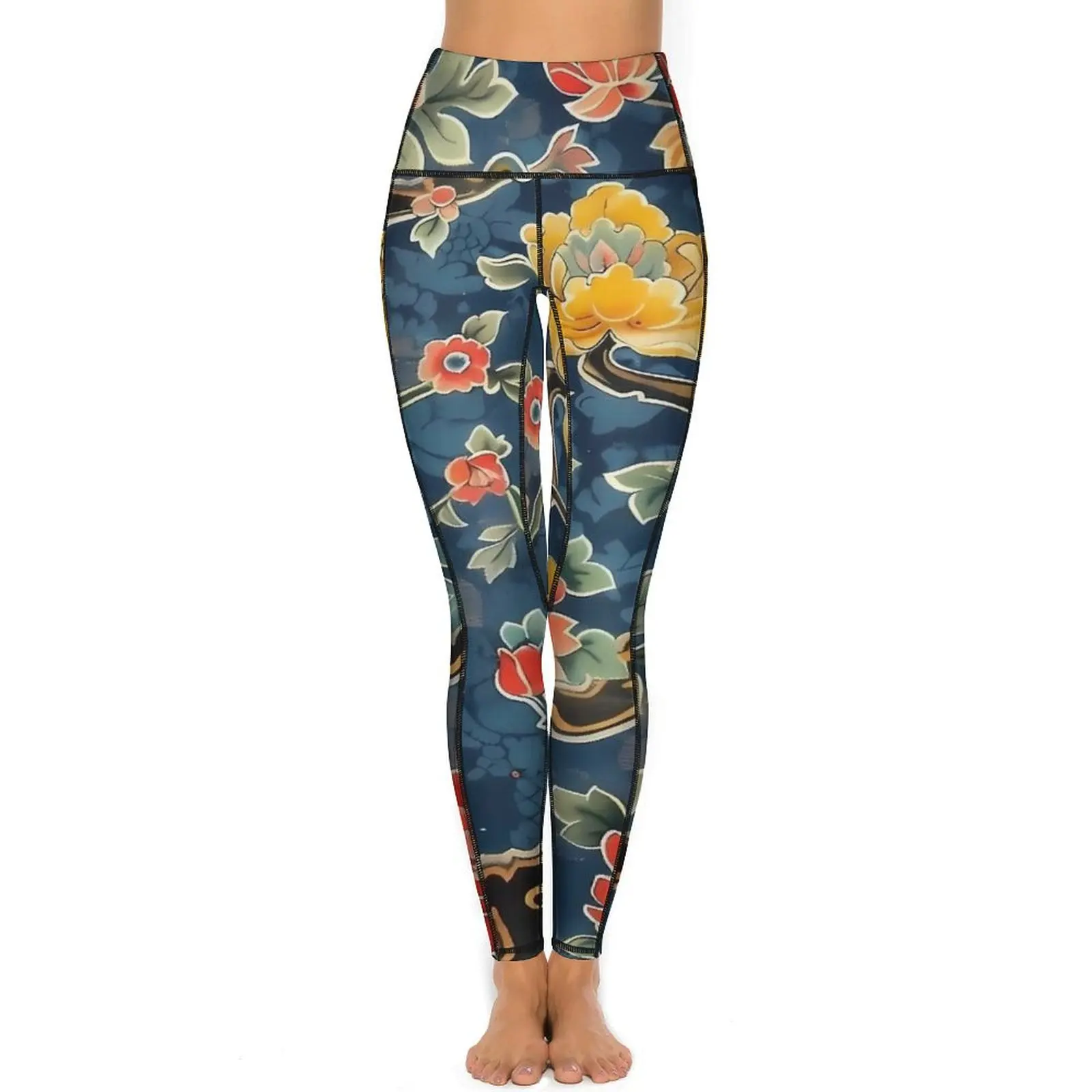 Retro Japanese Art Yoga Pants Sexy Flowers Graphic Leggings High Waist Fitness Gym Leggins Women Casual Quick-Dry Sports Tights