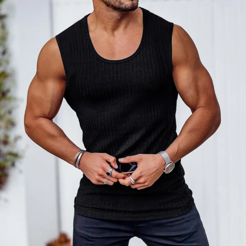 Sleeveless Sport T-shirt Bodybuilding Fitness Tank Tops Tee Solid Knit Summer T-shirt  Training Workout Gym Running T-shirt Men