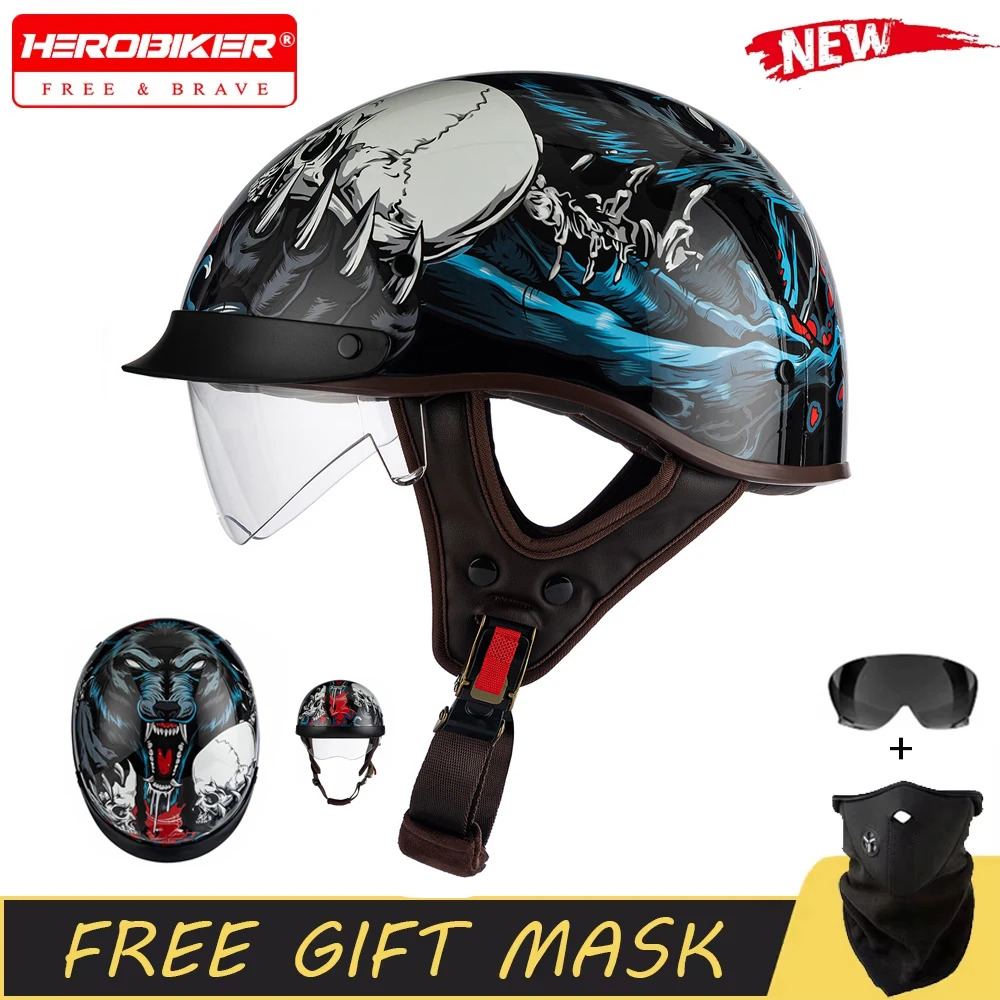 

New Moto Half Helmet Summer Motorbike Half Helmet With Sunglasses Scooter Cycling Half Helmet DOT Approved