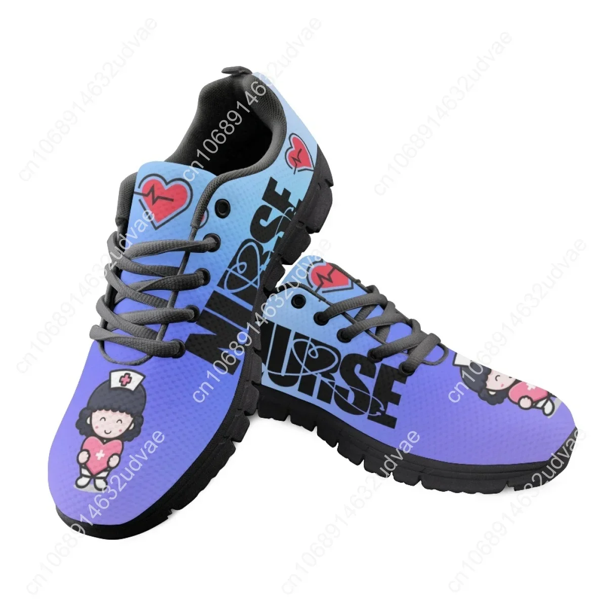 New Trend Nursing Sneakers For Women Cute Nurse Cartoon Pattern Lace Up Workout Comfortable Lace Up Flat Shoes 2023