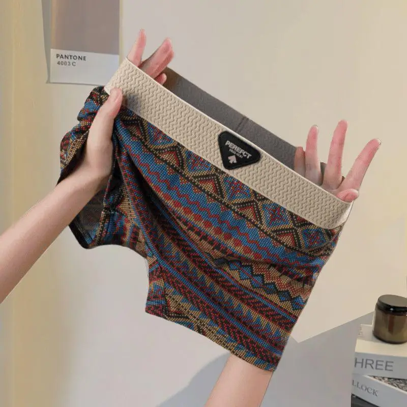 

Women's Retro Mid-Waist Print Boxer Briefs Breathable Versatile Youthful Comfortable Underwear for All Seasons