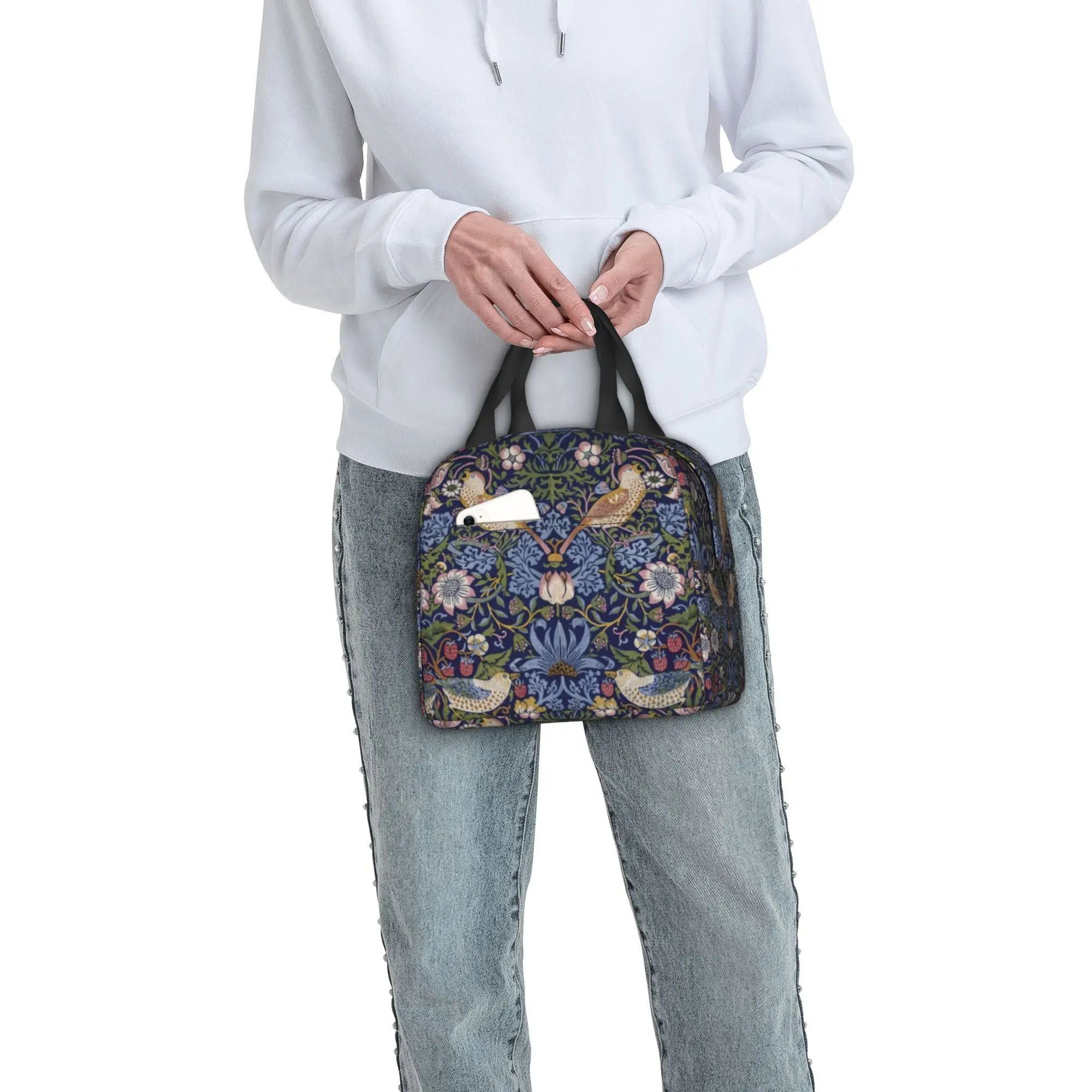 William Morris Thermal Insulated Lunch Bags Women Textile Pattern Resuable Lunch Container for School  Storage Food Box