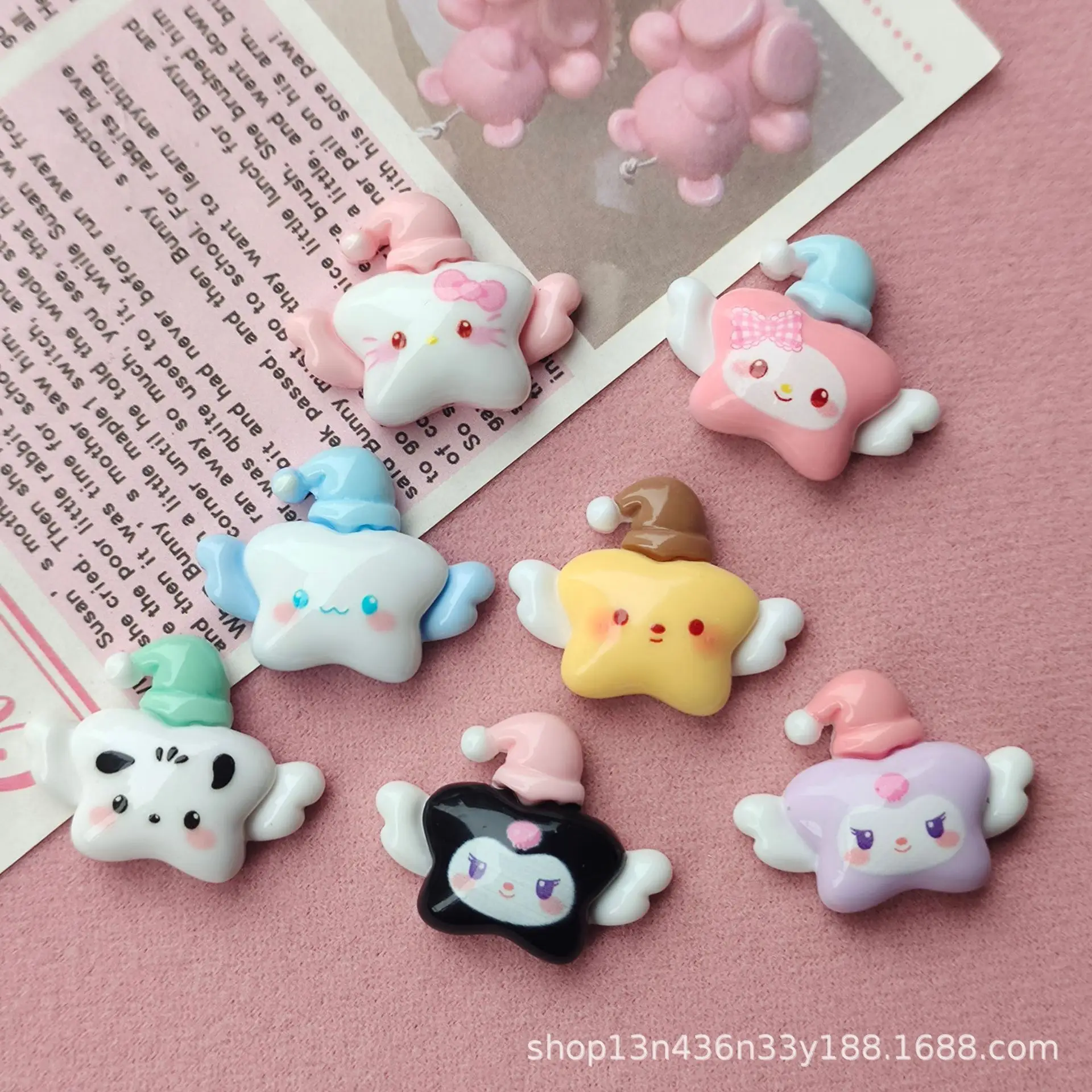 10PCS Kawai 밝은 표면 만화 날개 달린 별 시리즈 수지 플랫 백 스크랩북 입상 DIY 활 장식 액세서리 공예 A27