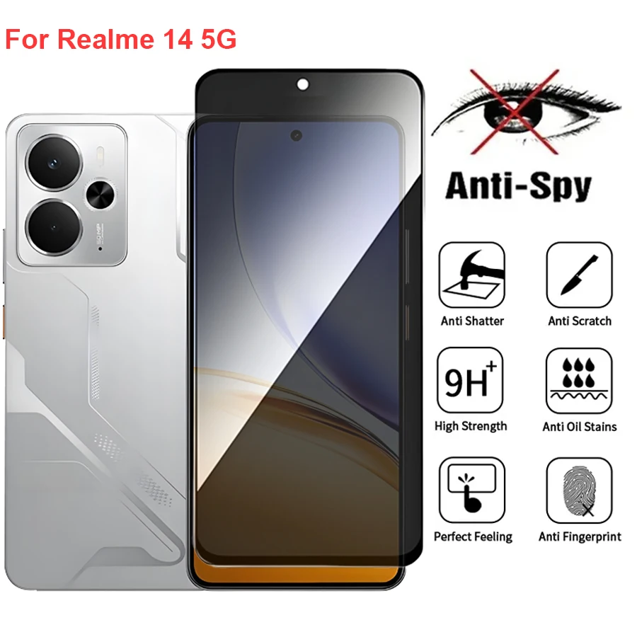 

For Realme 14 5G Anti Spy Privacy Tempered Glass Screen Protector Compatible For Realme14 5G Full Cover Screen Phone Film