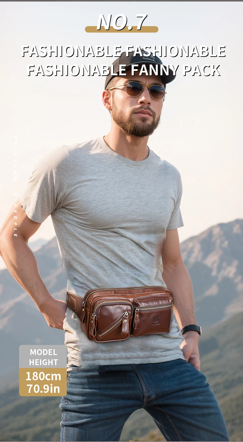 Bull captain Herren Echt leder Brusttasche Outdoor Sport Umhängetasche Multifunktion ale Hüft tasche mit großer Kapazität – Detail 9